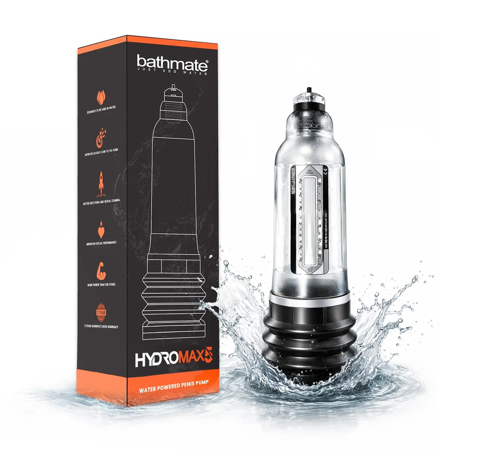 Bathmate Hydromax 5 pump with packaging on a white background