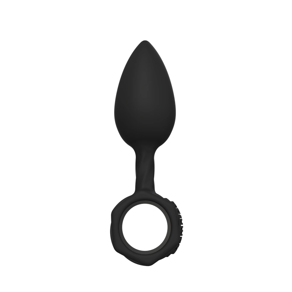 Black silicone bathmate butt plug on a white background - medium