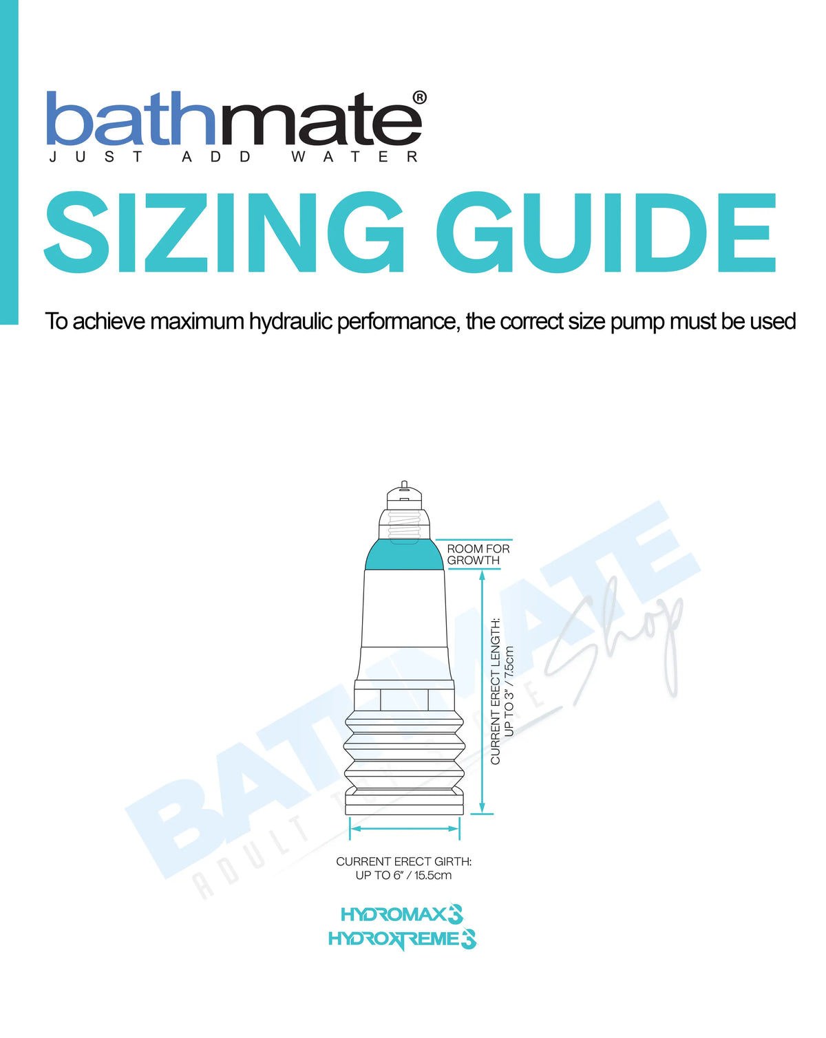 Bathmate Hydromax 3 and HydroXtreme 3 pump size guide