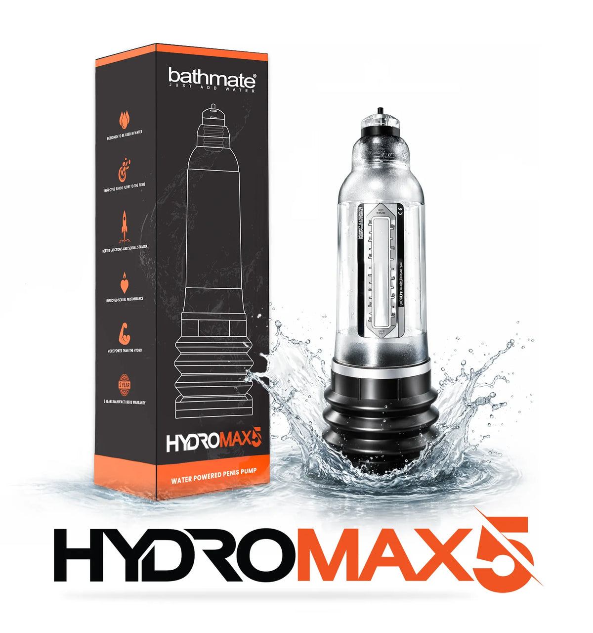 Bathmate Hydromax 5 pump with packaging on a white background