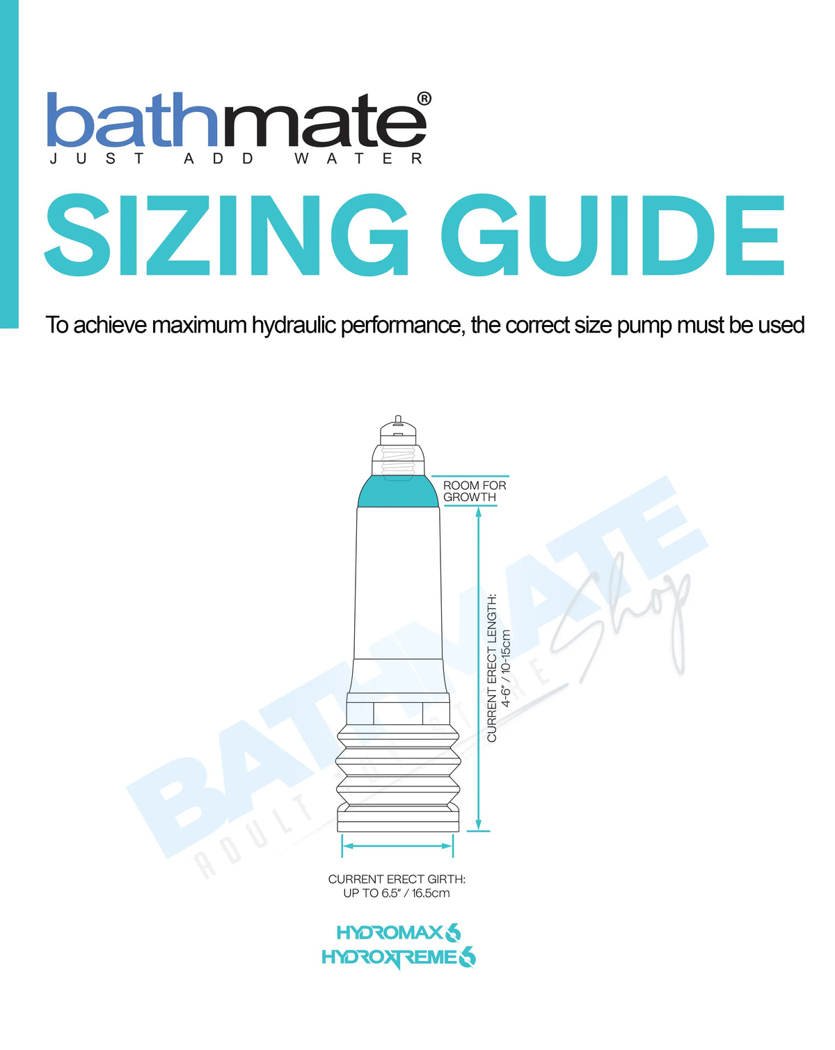 Bathmate Hydromax 6 and HydroXtreme 6 pump size guide