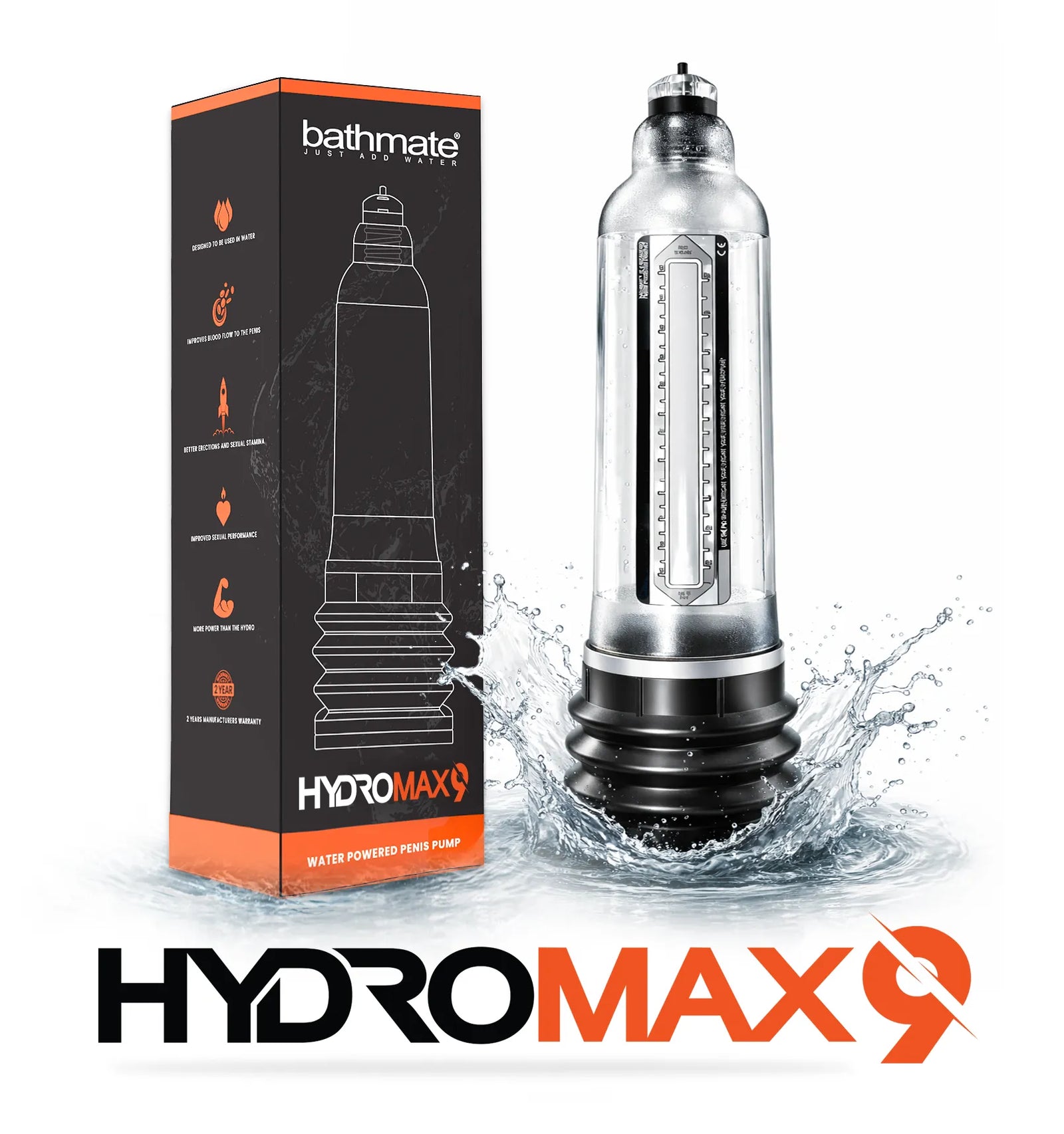 Bathmate Hydromax 9 pump with packaging on a white background